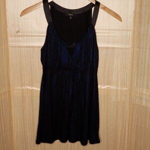 Express Womens Dark Blue Sparkle Sleeveless Tunic Faux Leather Trim Medium